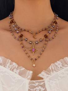 ROMWE Fairycore 女士可爱月亮流苏吊坠项链 - 金色 - 查看 6