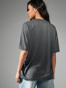 MISSGUIDED Contrast Stripe V Neck Oversized Football Jersey T-Shirt - Dark Grey - View 2