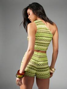 MISSGUIDED Set di due pezzi composto da top corto e shorts in maglia per l estate, set coordinato per festival, spiaggia e tempo libero, design retrò per vacanze e resort