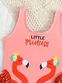 Infant/Toddler Girl One-Piece Swimsuit, Graphic Print With Ruffles, Non-Locked Edge - Multicolor - View 4