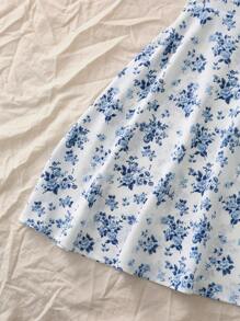 Trelyra Floral Print Shoulder Tie Strap Midi Dress,Ladies Boho Backless,Knot,Ruched Bust Sleeveless Spaghetti Strap Regular Fit Short Black Ditsy Floral Cami Women Short Dresses,Spring/Summer,Casual Daily Wear Mini Short Women Outfit