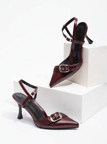 CUCCOO GRLICON 女士 Y2K 朋克风格高跟鞋，适合摩托车、酷女孩、万圣节、圣诞节、派对装扮 - 酒紅色 - 查看 1