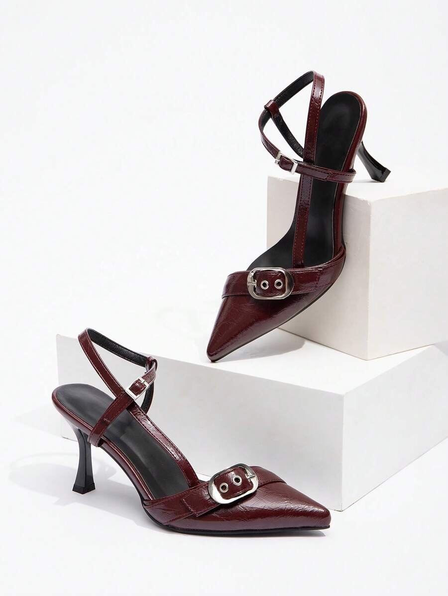 CUCCOO GRLICON 女士 Y2K 朋克风格高跟鞋，适合摩托车、酷女孩、万圣节、圣诞节、派对装扮 - 酒紅色 - 查看 1