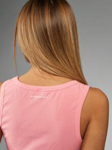 Missguided x Playboy Logo Ribbed Tank Top Retro Athletic Vest Urban Streetwear Summer Workout Racerback Sleeveless Basic Sport Fashion Y2K Gym Activewear - Watermelon Pink - View 3