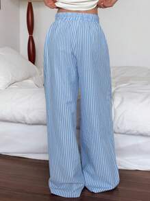 DAZY Striped Loose Drawstring Waist Pajama Cozy Pants, Fall - Blue - View 2