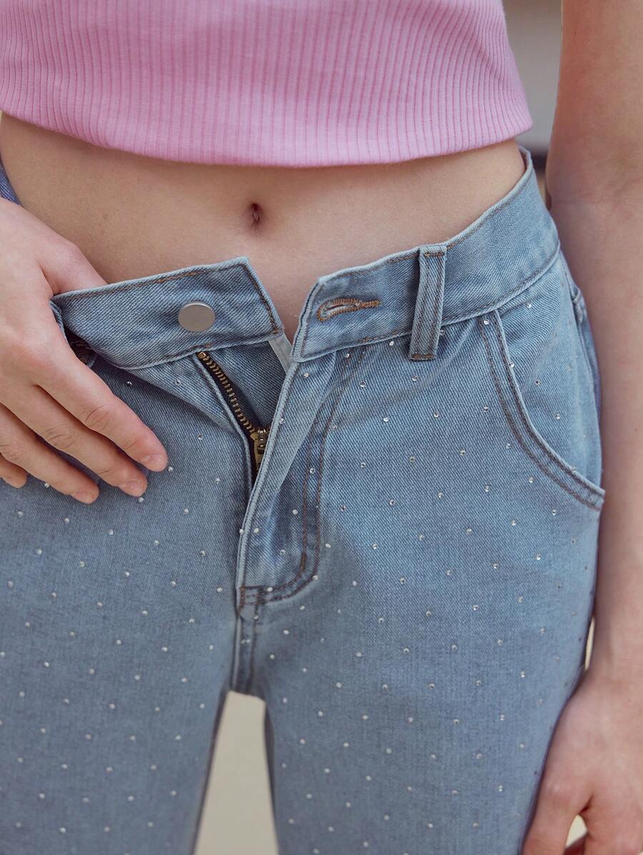 MOTF STUDIO QUẦN JEANS BÓNG OMBRE RHINESTONE - Màu xanh lam - Xem 2