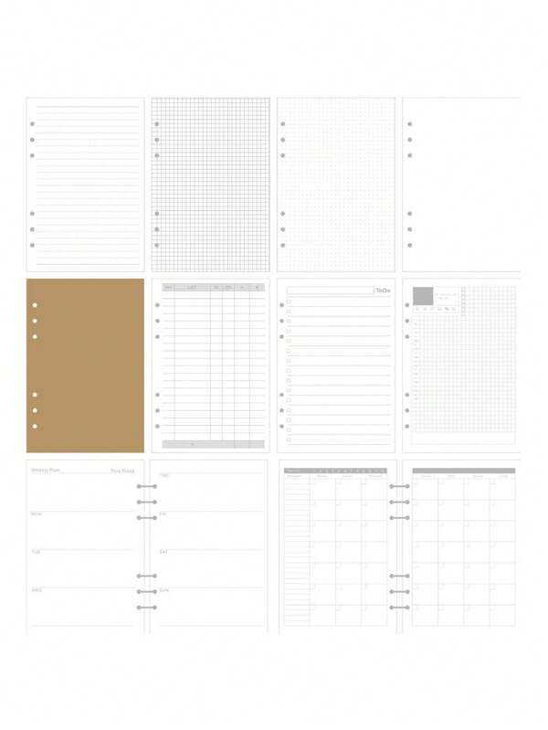 SHEIN A5 45 Sheets Refill Papers,6 Holes Binder Notebook Inner Paper,Weekly/Monthly/Blank Planner Journal Notebook Parts
