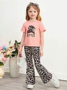 SHEIN 2pcs Unicorn Graphic Knit Tee & Skirt Set For Girls