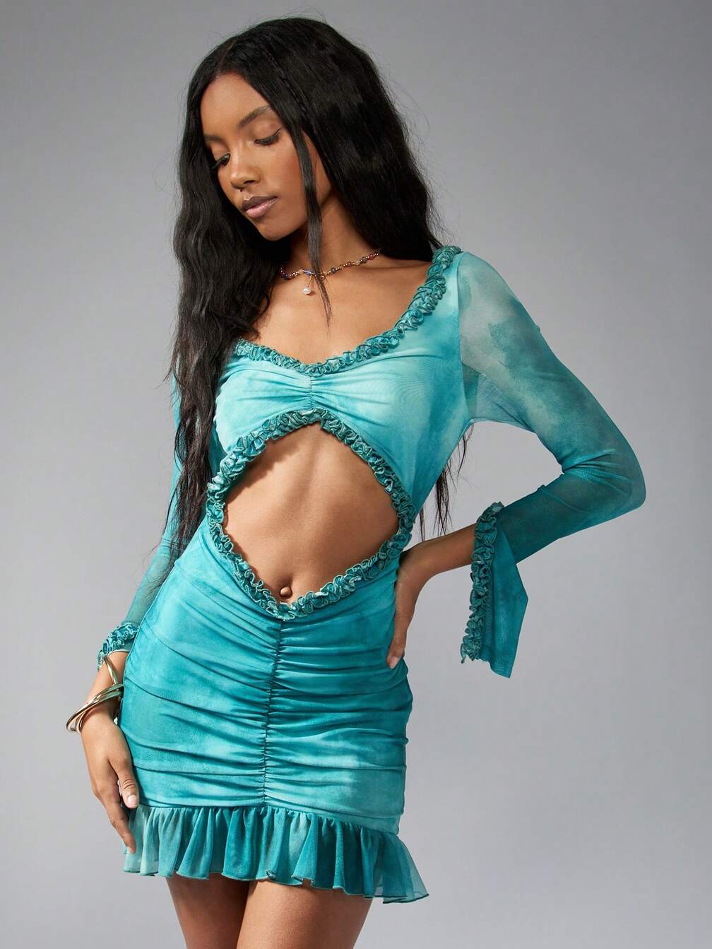 turquoise cut out dress Turquoise Asymmetric Cut Out Strappy Midi Dress