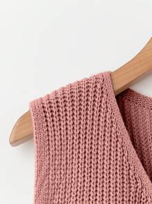 Franclia Áo len dệt kim cổ chữ V đơn hàng thường ngày cỡ lớn cho nữ - Hồng - Xem 3