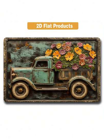 SHEIN 1 pezzo Insegna metallica vintage in alluminio, insegna in metallo vintage con il motivo del camion e dei fiori, decorazione da parete, decorazione da parete vintage per garage, caffè, bar, club, soggiorno, ottimo regalo