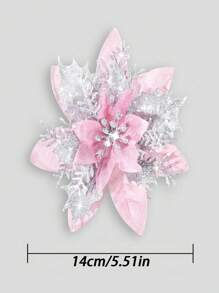 10 件粉色一品红人造发光红色圣诞花带闪光，适用于圣诞树花环花环家庭派对节日婚礼冬季装饰节日 DIY 工艺品季节性 - 粉色 - 查看 3