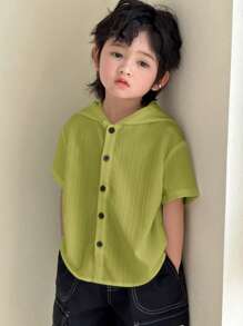 SHEIN 1 件年轻男孩休闲运动学院日韩宽松纹理连帽衬衫适合返校适合生日派对、聚会、表演、婚礼、洗礼、返校适合日常生活适合上学适合旅行适合春夏季