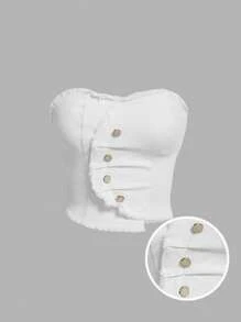 SHEIN MOD 大码白色弹力牛仔紧身胸衣 - 白色 - 查看 1