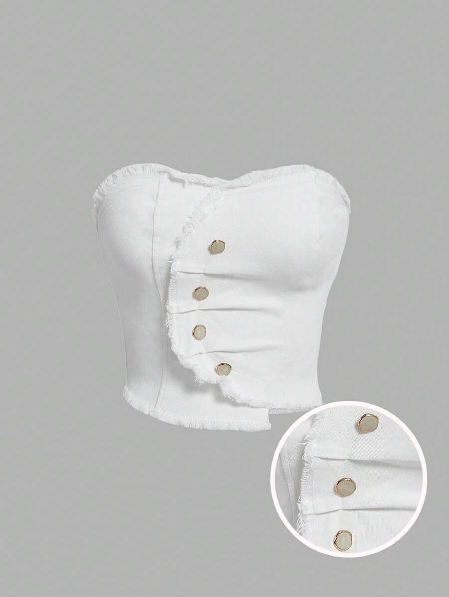 SHEIN MOD 大码白色弹力牛仔紧身胸衣 - 白色 - 查看 1