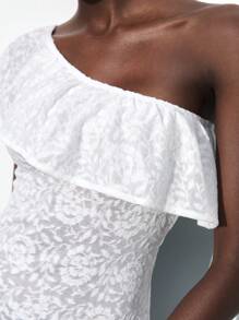 Maija Đầm suông hở vai lệch vai cổ bèo nhún thời trang xuân/hè mới không tay ôm vừa vặn, thích hợp cho lễ hội âm nhạc, kỳ nghỉ ở bãi biển, thường ngày, khu nghỉ dưỡng thành phố lãng mạn, thích hợp để đi chơi, tiệc tùng, đám cưới, mùa tốt nghiệp - trắng - Xem 3