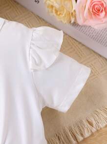 Easter Baby Girls Cute Rabbit Floral Easter Egg Print Ruffle Hem Short Sleeve Mesh Patchwork Dress, Suitable For Summer - White - View 6