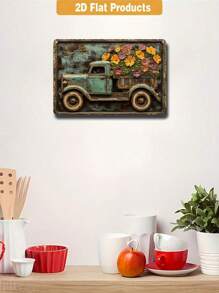 SHEIN 1 pezzo Insegna metallica vintage in alluminio, insegna in metallo vintage con il motivo del camion e dei fiori, decorazione da parete, decorazione da parete vintage per garage, caffè, bar, club, soggiorno, ottimo regalo