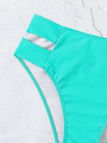 SHEIN Swim Quần bơi bikini màu trơn đi biển mùa hè cho nữ - màu xanh lá - Xem 4