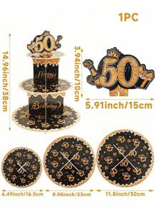 SHEIN 1 套黑金 30/40/50 岁生日蛋糕支架 - 坚固的金属蛋糕装饰和甜点展示架，适用于派对装饰、厨房、周年纪念 - 可重复使用的多活动食品服务装饰品 - 彩色 - 查看 2