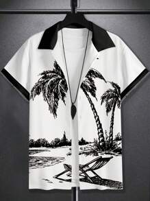 Manfinity RSRT 男士热带印花短袖休闲衬衫 - 白色 - 查看 6