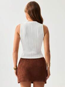 SHEIN LUNE Seamless Knit Textured Elastic All-Match Tank Top For Women, Versatile Design, Suitable For All Seasons - White - View 3