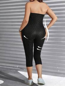 SHEIN LUNE Bộ đồ liền thân bó sát họa tiết da báo cỡ lớn - màu đen - Xem 2