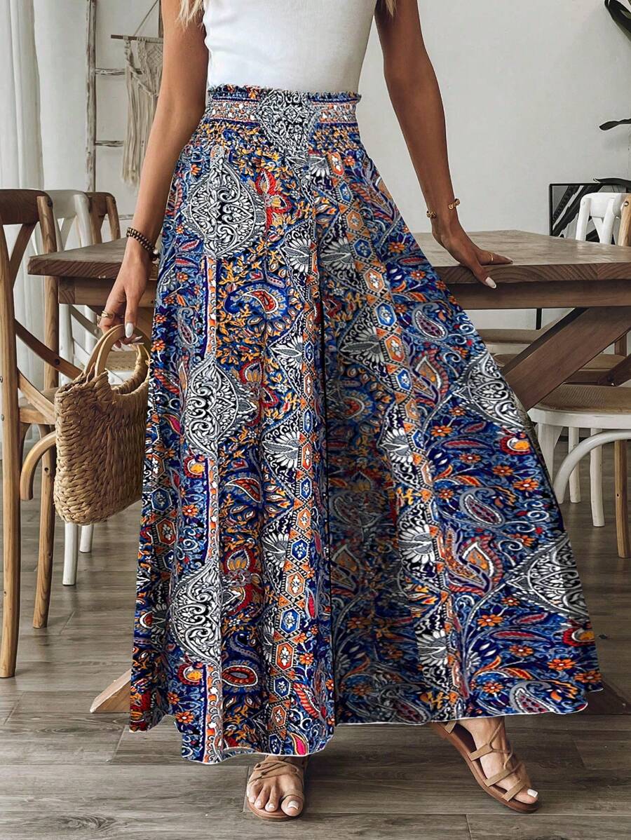 Breezaya Women's Leisure Style Paisley Print Wide Leg Pants With Tie-Waist Fall Cloth For Women - Blue - View 1
