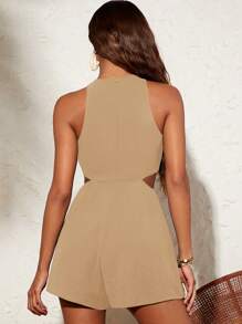SHEIN VCAY Vacation Women's Halter Connected Waist Ring Romper - Khaki - View 3