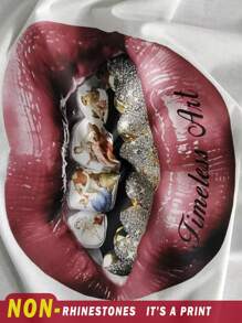 Tseoso Casual Round Neck Short Sleeve Retro Punk Gothic Lip Print Fitted Women T-Shirt, Suitable For Summer, Airport, Outdoor Wear, Y2K