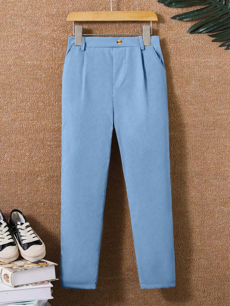 SHEIN Tween Boy Plain Minimalist Style Summer Pants - Baby Blue - View 1