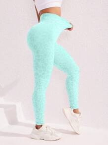 Easithlete Leopard Pattern Jacquard Seamless High Stretch Sports Leggings - Green - View 5