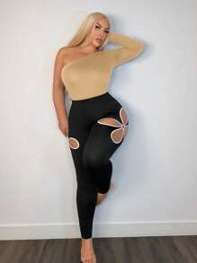 SHEIN SXY Solid One Shoulder Bodysuit, Fashionable For Summer