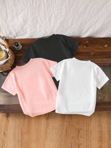 年轻女孩卡通字母印花圆领短袖休闲 T 恤