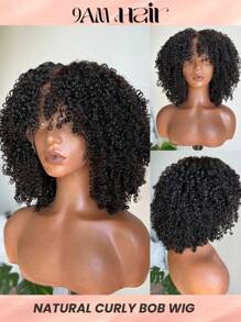 Afro Kinky Curly 4x4 Lace Closure Wig Braziliaanse Remy Human Hair Transparante Lace Closure Wigs Natuurlijke Haarlijn Afro Curly Korte Bob Human Hair Wig 180% Dichtheid 8-16 Inch