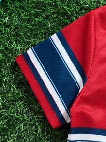 Baby Boy & Toddler Boys' Sports Style Summer Red Woven Jersey T-Shirt, Fashionable For Daily Wear, Outings, Summer - Red - View 5