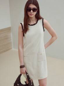 MOTF STUDIO 撞色镶边口袋连衣裙 - 杏色 - 查看 4