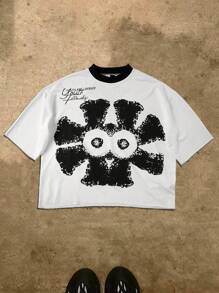 Manfinity EMRG Áo thun nam cổ tròn tay ngắn in chữ và hoa - trắng - Xem 4