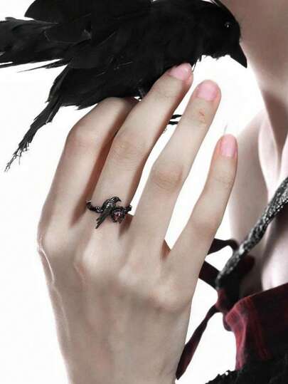 Goth Gothic-Style Crow Gemstone Rings, Minimalist & Practical Multi-Function