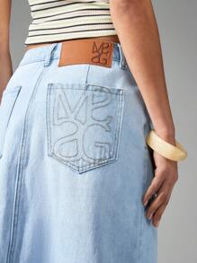 MISSGUIDED Long Denim Maxi Skirt High Waisted Floor Length Y2K Fashion Side Split Classic Spring Summer Festival Skirt - Light Wash - View 5