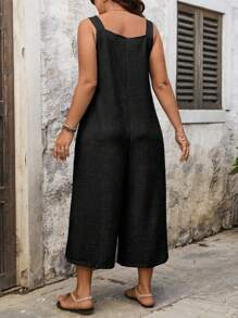 EMERY ROSE Plus Size Drawstring Pocket Decor Straight Leg Jumpsuit