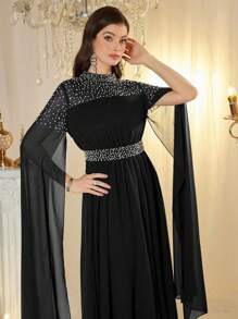 Modelyn Women's Long Sleeve Luxury Crystal Embellished Dress Fall Cloth For Women - Black - View 5