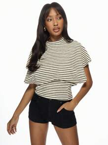 MISSGUIDED Pasiasta szyja Batwing Top z ściśniętą talią Casual Dzianinowy sweter Biurowa moda robocza Basic Jesień Zima Wiosna Essential