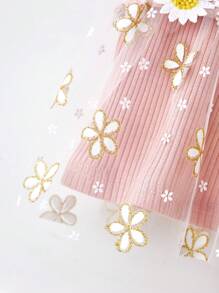 SHEIN 2pcs/Set Baby Girls' Casual Vintage Elegant Lovely Cute Daisy Embroidered Ribbon & Net Tulle Outfit, Suitable For Outdoor In Spring/Summer - Pink - View 4