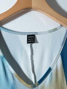 Rusticease Women's Elegant Abstract Tie Dye Pattern Long Knitted Dress With Pockets