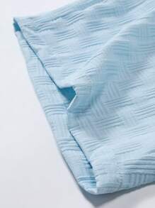 Manfinity Homme 2 件套男士纯色短袖单排扣衬衫和短裤套装，男士夏装，休闲度假装，舒适装 - 淺藍色 - 查看 5