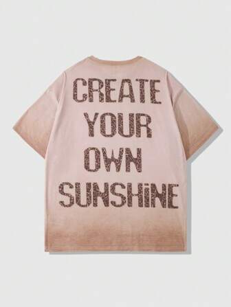 Street Life Herren Lässig Batik-Farbverlauf Japanischer Stil Locker Slogandruck T-Shirt, ganzjährig