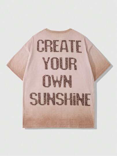 Street Life تيشيرت كاجوال رجالي بطباعة شعارات على الطراز الياباني بتدرج لوني بنمط التايدي ذو قصّة فضفاضة، مناسب لجميع الفصول