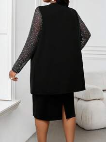 Fleurora Áo khoác Cardigan ren tương phản thanh lịch cỡ lớn màu đen trong suốt mùa hè dành cho nữ cỡ lớn có tay áo dài vừa phải và viền bất đối xứng dành cho nữ Trang phục mùa thu dành cho nữ Trang phục mùa thu Trang phục đi chơi Ngày lễ tình nhân - màu đen - Xem 2