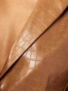MISSGUIDED Cropped -Embossed Vegan Leather Blazer Spring Professional Office Interview Workwear Party Outerwear Chic Business Modern Woman Single Button Jacket - Mocha Brown - View 6